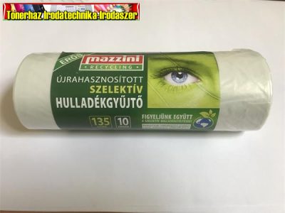Mazzini Szemeteszsák, szelektív hulladékhoz, újrahasznosított, erős, 135L, 10 db, 70 x 110 cm 25 mikron 10 db/tekercs átlátszó