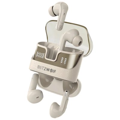 Blitzwolf® BW-FYE17 - 2 pár fülhallgató egy töltődobozban. 13mm-es, nagy hangszóró: tökéletes hangzás, 2x12 óra működés - beige