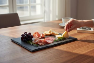 Fekete Pala kínálótál csúszásgátló talpakkal 30x20 cm, 5 mm vastag - Német minőség