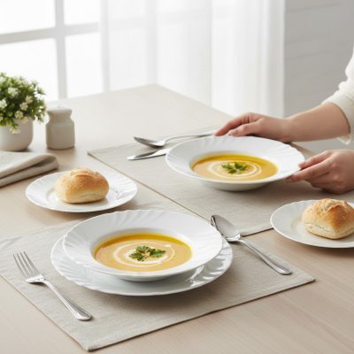 Everett 12 részes kerek étkészlet, opál üveg