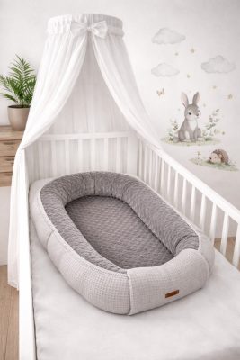 Szürke waffle babafészek – minky béléssel, extra melegséggel
