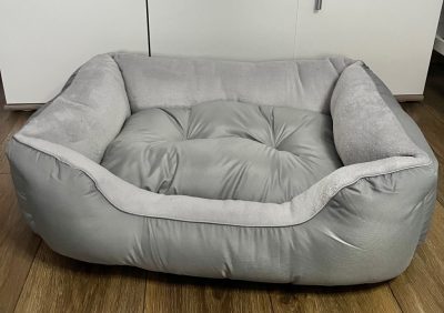 Szürke XL kutyafekhely – Királyi pihenő 20+ kg | Dekorvászon külső, puha plüss belső