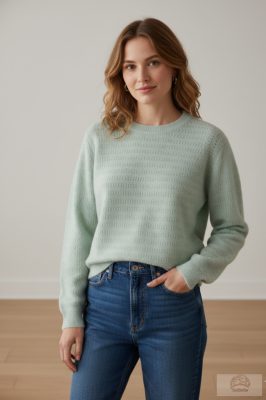 Cortefiel Strukturált Kötésű Női Pulóver – Mentazöld