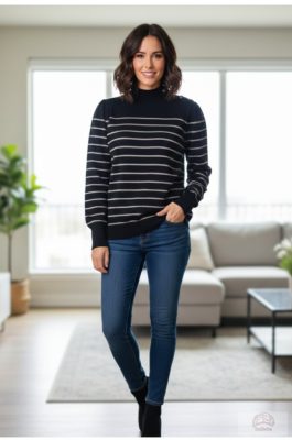 FreemanT.Porter csinos, elegáns arany csíkos kötött pulóver, felső