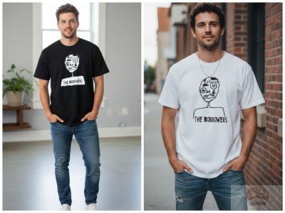 „The Borrowers” – Prémium Pamut Grafikus Póló fekete/fehér