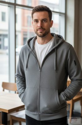 CLIQUE Prémium Cipzáras Kapucnis Pulóver – Melírozott Szürke. L méret