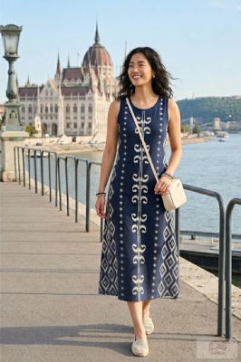 Pomodoro Mintás Ujjatlan Ruha – Sötétkék/Fehér