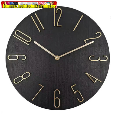 irodai falióra Műanyag, fekete-arany modern design, arany mutatóval, Átmérő: 30 cm
