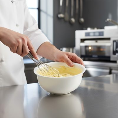 Fehér félgömb polietilén keverőtál, 1 liter, 17,5 cm - de Buyer