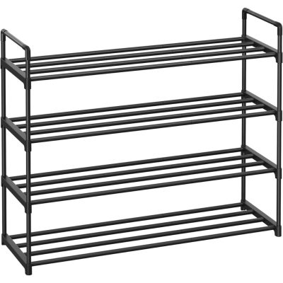 4 szintes cipőtároló állvány, fém cipőtartó 20 pár cipő számára, 92x30x73 cm, fekete