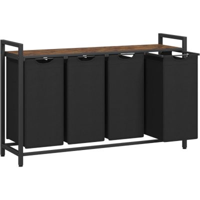 Szennyestartó, 4 rekeszes ruhaszeparáló kosár 116×33×72 cm, fekete és rusztikus barna