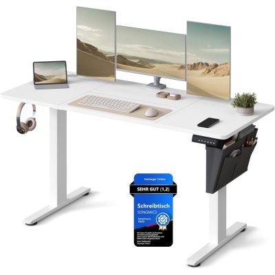 Elektromosan állítható magasságú íróasztal, 60 × 140 cm, felhő fehér színben