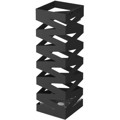 Fém esernyőtartó, akasztókkal és csepptálcával, 15,5x15,5x49 cm, fekete