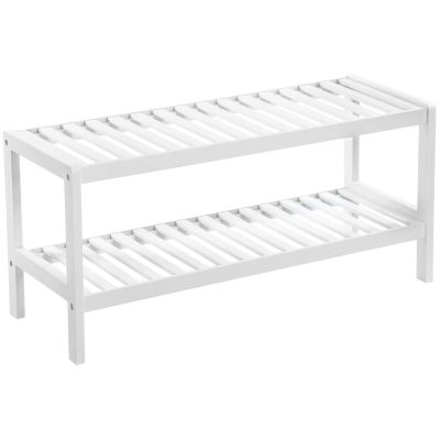 Bambusz tárolópolc, 2 szintes cipőtartó, fehér，70 x 26 x 33 cm