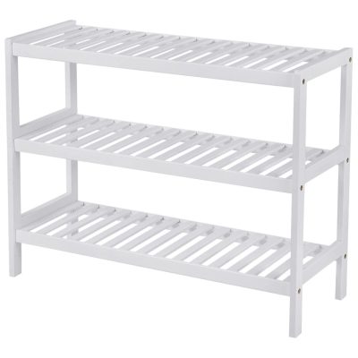 Cipőtartó, 3 szintes bambusz tárolópolc, fehér