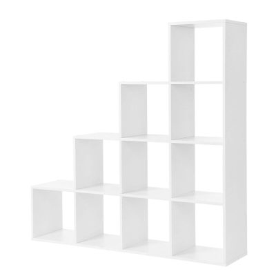 Könyvespolc, 10 kockás polc, 129,5 x 29 x 129,5 cm fehér