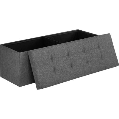 Puff 110x38x38 cm, tároló ottomán pad, 120 l, sötétszürke