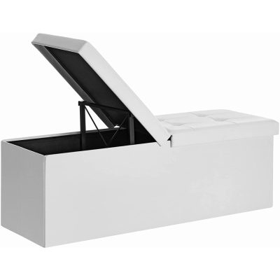 Puff, összecsukható puff tároló pad ottomán 120l, fehér, 110 x 38 x 38 cm