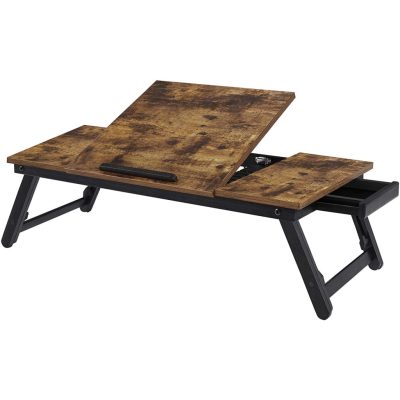 Laptop asztal, állítható reggeliző tálca, 71 x 35 x 23 cm, rusztikus barna