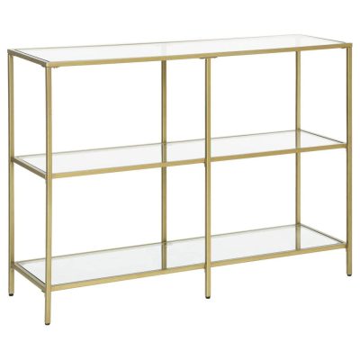 Edzett üveg konzolasztal 100 x 30 x 73 cm, lerakóasztal 3 polccal, arany