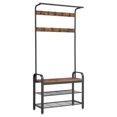 Kabáttartó, előszobafal cipőtartóval, 84 x 183 x 33,7 cm, rusztikus barna