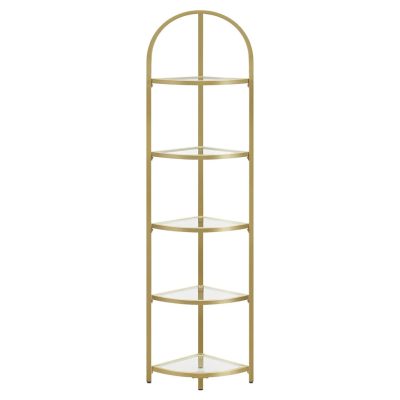 Modern 5 szintes sarok könyvespolc, üvegpolc arany színben