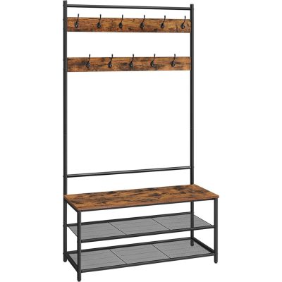 Kabáttartó 11 kampóval, cipőtartó 40x100x180cm, vintage barna fekete