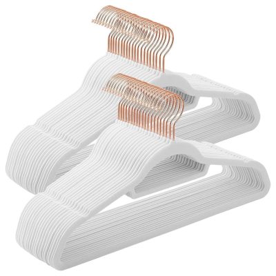 Bársony vállfa, csúszásmentes ruhaakasztó 50 darab, fehér-rosegold