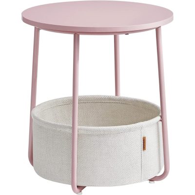 Kerek asztal, kis dohányzóasztal, pasztell rózsaszín-fehér