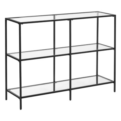 Moden konzolasztal, üvegpolccal, fekete