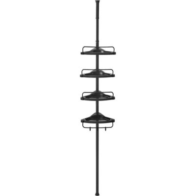Zuhany sarokpolc, 4 szintes fürdőszobai zuhanypolc 85-305 cm, fekete