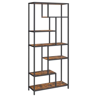 Könyvespolc, 6 szintes könyvespolc 30 x 80 x 180 cm, rusztikus barna és fekete