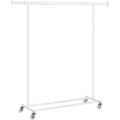 Ruhaáállvány, gurulós, ruháknak max teherbírás 90kg, fehér, 92-132 cm között állítható