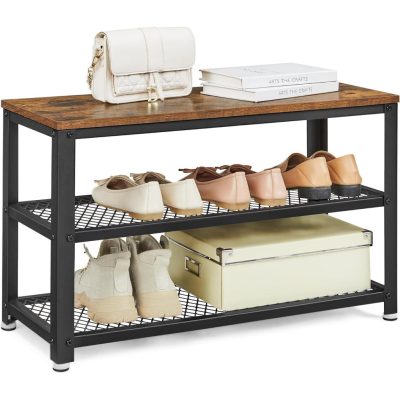 Cipőpad, cipőtartó 2 polccal, rusztikus barna és fekete