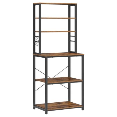 Tároló állvány, polcos konyhai tároló, 40x60x167 cm, rusztikus barna és fekete
