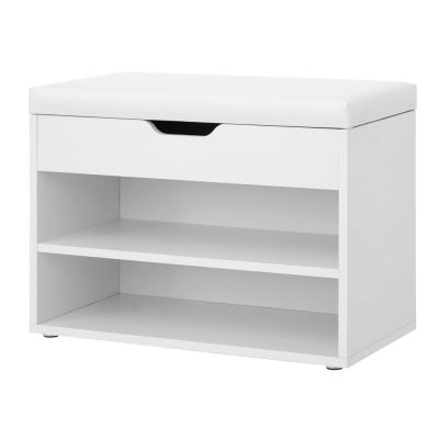 Cipőpad, cipőtartó összecsukható párnázott üléssel, fehér