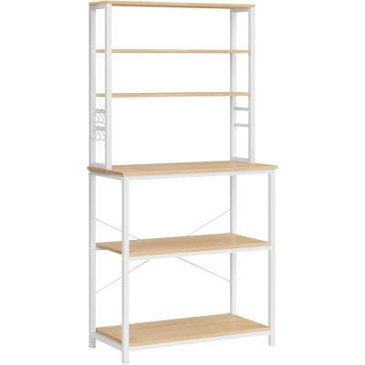 Konyhai állópolc 6 polcszinttel, 6 akasztóval, tölgy és fehér 80x40x167cm