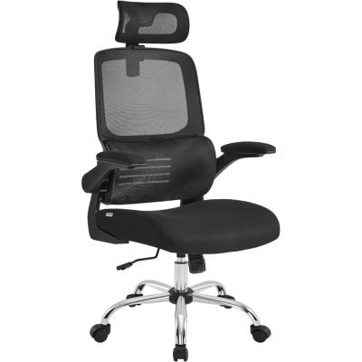 Irodai szék, ergonomikus, hálós szék deréktámasszal és állítható fejtámlával, fekete