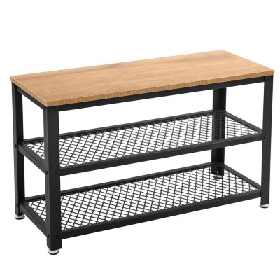 Cipőpad, cipőtartó 2 fekete hálós polccal 73x30x45 cm, barna és fekete