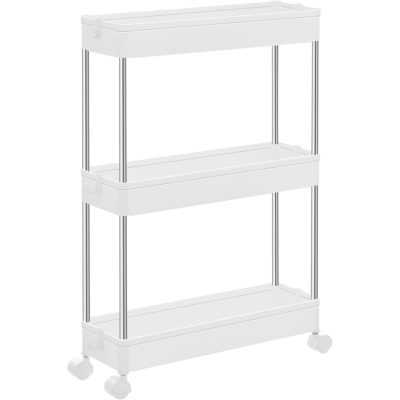 Tárolókocsi, guruló polc, 3 szintes, helytakarékos, fürdőszobába, konyhába, irodába, 40 x 12,5 x 60 cm, fehér