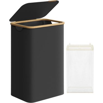 Szennyeskosár fedéllel, 90 l-es szennyestartó, 42 x 32 x 70,5 cm, tintafekete