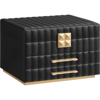 3 szintes ékszerdoboz tükörrel, ékszertartó 2 fiókkal, fekete