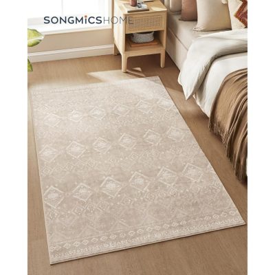 Szőnyeg, 120 x 170 cm-es csúszásmentes szőnyeg, boho stílusú, cappuccino bézs