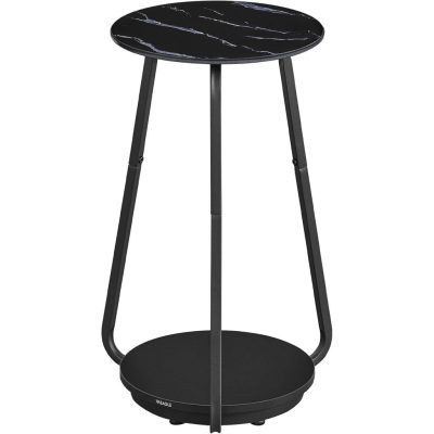 Modern kerek asztal, 2 szintes éjjeliszekrény, márványfekete