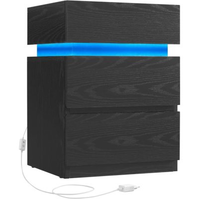 Éjjeliszekrény led világítással, állítható színű fény, 3 fiókos oldalasztal, 35 × 40 × 55 cm, fekete