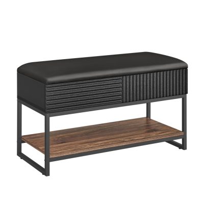 Ülőpad tárolóhellyel és polccal, 80 x 35 x 46 cm, fekete