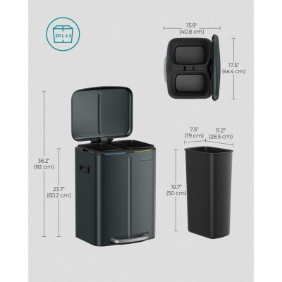 Konyhai szemetes, zöldes-szürke, pedálos, 2 x 20 literes belső vödörrel