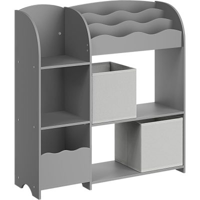 Gyerek könyvespolc, polc 2 dobozzal, gyerekszobába, nappaliba, galamb szürke