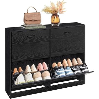 Cipősszekrény 4 lehajtható rekesszel 24 x 105,5 x 83 cm, fekete