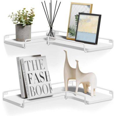 Lebegő polcok, 2 darabos készlet, l-alakú sarokpolc falra fehér színben